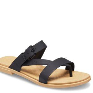 NWT CROCS Tulum Toe Post Sandals Comfort Strappy Flats Womens Size 5 - Black